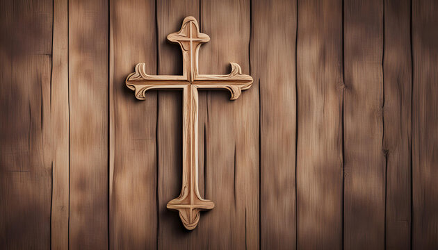 Wooden Christian cross background . Christianity Concept.