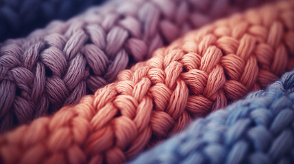 Close-up of colorful knitted textiles - obrazy, fototapety, plakaty