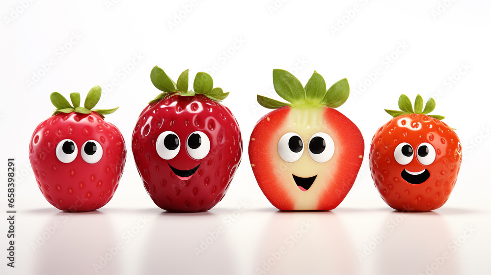 Wall mural strawberry cartoon with many expressions