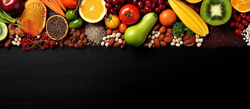 Various nutritious foods as a closeup backdrop