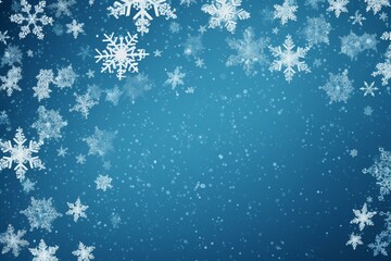 Blue background with snowflakes. Suitable for Christmas or New Year wallpaper. Offers copy space. Generative AI - obrazy, fototapety, plakaty