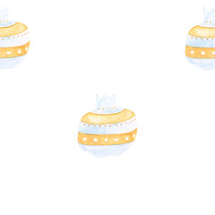 Watercolor pattern stylized pomegranate. Stylized garnet, decorated with stripes and circles. Abstract seamless pattern, print