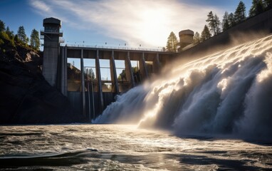 Rushing water on a hydroelectric dam