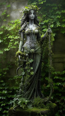a statue of a woman holding a bird