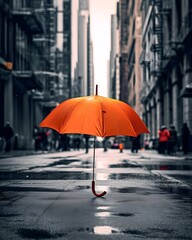 An Umbrella on a Rainy Street