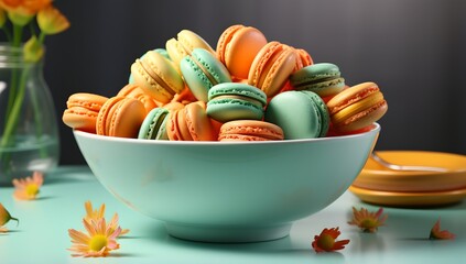 A vase of macaroons on the table, AI-generated