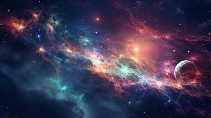 Colourful space starfield nebula and planet - obrazy, fototapety, plakaty