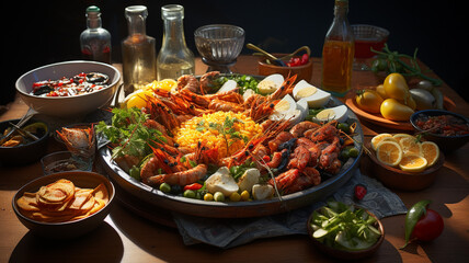 Typical Spanish food and products, delicious aromas and colours