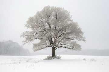 Fototapeta na wymiar Isolated winter tree covered in snow. Generative AI