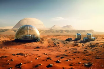 Foto op Aluminium The first colony on Mars surrounded by sand dunes (Generative AI) © Nevio