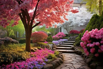 Naklejka premium Colorful garden bursting with blossoms. Generative AI