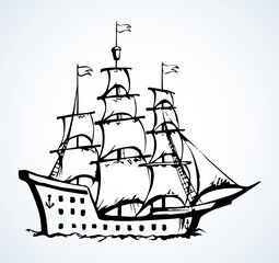 Sailing vessel. Vector drawing ship