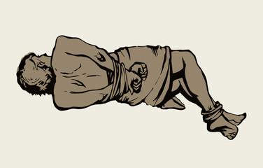 Man With hands tied. Vector drawing