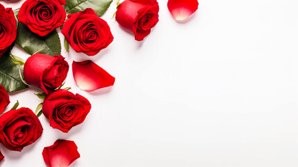 red roses on white background with copy space