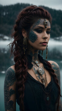 tattooed young viking woman