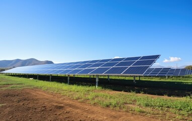 Solar panels capturing sunlight against a clear blue sky