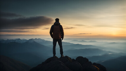 Obraz premium silhouette of a person on the top of mountain
