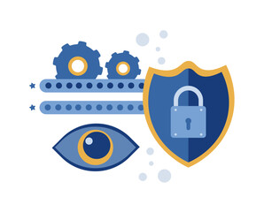 Login form and shield with lock on it. A system that requires a password for access. Cyber security and data protection privacy. Vector illustration	