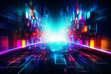 Fototapeta na wymiar a futuristic illustration of glitch fractal background with colorful neon lights. Generative AI