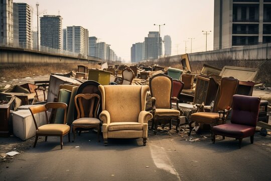 Discarded furniture awaiting city collection. Generative AI