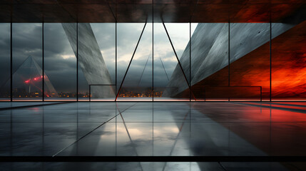 3d render of modern glass architecture entrance.  Scene for car presentation

