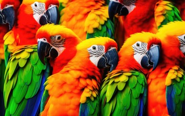 Naklejka premium Vibrant rainbow colors of plumage of tropical parrots