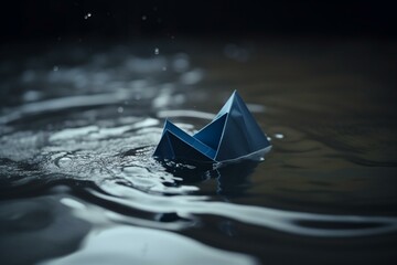 Paper boat defying storm; symbolizes unwavering faith in the midst of crisis. Generative AI - obrazy, fototapety, plakaty