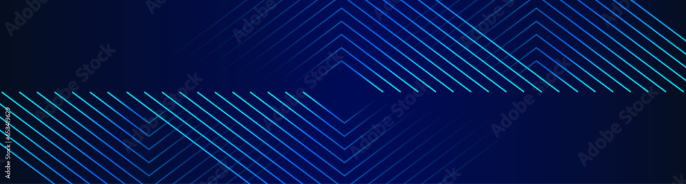 Poster dark blue abstract background with glowing geometric lines pattern. modern shiny futuristic technolo