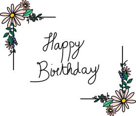 Birthday Card Hand drawn with Flowery Frame