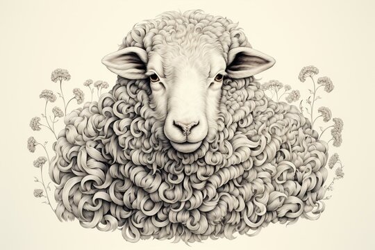 Hand-drawn sheep. Generative AI