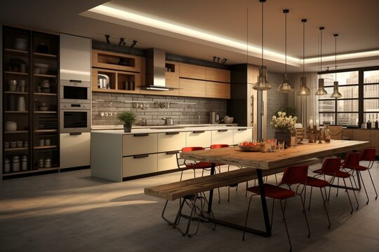 a modern kitchen visualized in three dimensions. Generative AI
