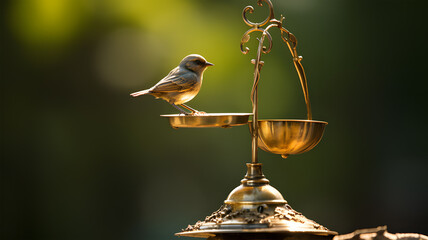 small bird  on  bird feeder decoration ai generative - obrazy, fototapety, plakaty