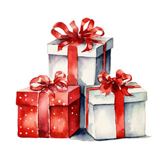 Present boxes watercolor  illustration.  Vector illustration of red and white box.