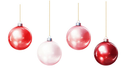 Christmas  ornaments watercolor  illustrations set.  Vector illustration of red and pink christmas ornament.
