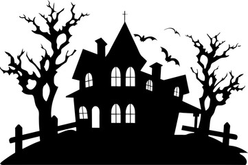 Fototapeta na wymiar Halloween night background image with spooky castle and pumpkins. Vector elements banner, Halloween celebration greeting card, Halloween party poster. haunted house and full moon, vector