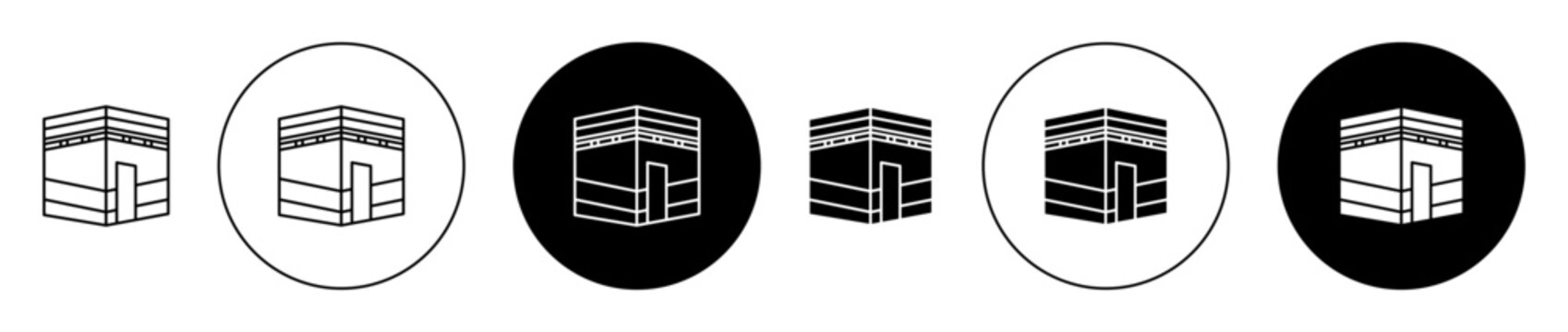 Kaaba icon set. mecca or haj vector symbol. pilgrimage makka sign in black filled and outlined style.