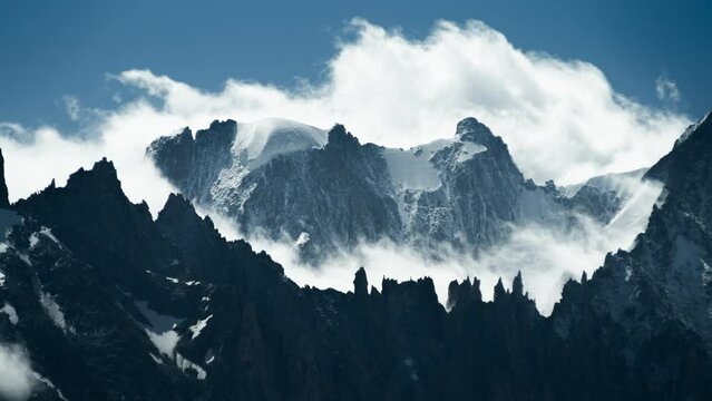 View over the French Alps around Mont Blanc above Chamonix Time-Lapse