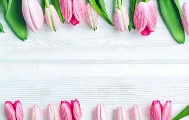 tulips on a wooden background, White Wood Pink Tulip Background, Floral Pink Tulip on White Wood, Tulip Flower White Wood Backdrop, Pink Tulip on Rustic White Wood