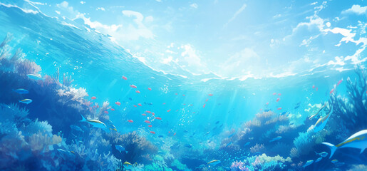 Fototapeta na wymiar Underwater world of the ocean sea diving snorkeling aquarium coral fish