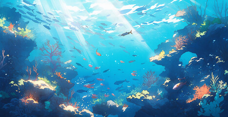 Underwater world of the ocean sea diving snorkeling aquarium coral fish