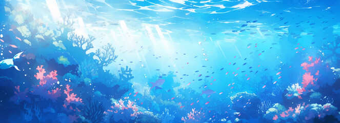 Naklejka na ściany i meble Underwater world of the ocean sea diving snorkeling aquarium coral fish