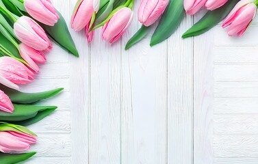 White Wood Pink Tulip Background, Floral Pink Tulip on White Wood, Tulip Flower White Wood Backdrop, Pink Tulip on Rustic White Wood, White Wooden Background with Pink Tulip