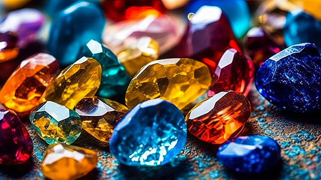 Natural precious and semi-precious stones of different colors.