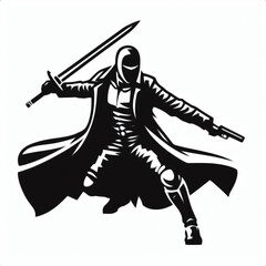 Knight warrior ninja with sword and pistol fighting