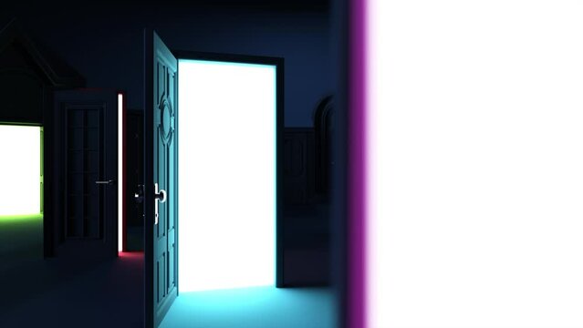 Beyond the obscurity, doors glow, symbolizing endless opportunities. A visual odyssey towards finding the right direction.