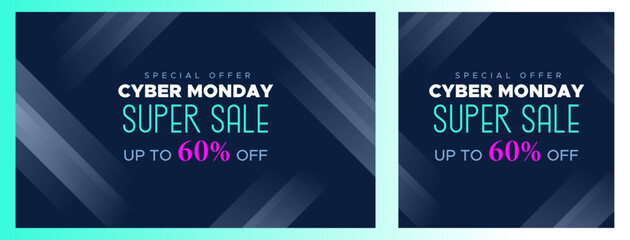 Cyber Monday Sale Special Offer Web Banner. Cyber Monday Colorful Neon Style Super Sale Post. Business, Promotion, and Advertising Vector Template. Seasonal Offers Mega Big Sale