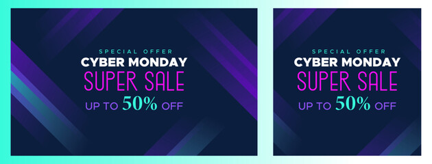 Cyber Monday Sale Special Offer Web Banner. Cyber Monday Colorful Neon Style Super Sale Post. Business, Promotion, and Advertising Vector Template. Seasonal Offers Mega Big Sale
