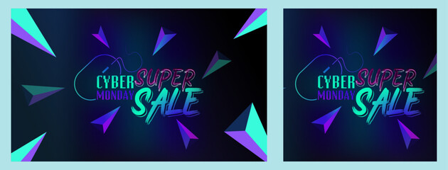 Cyber Monday Sale Special Offer Web Banner. Cyber Monday Colorful Neon Style Super Sale Post. Business, Promotion, and Advertising Vector Template. Seasonal Offers Mega Big Sale