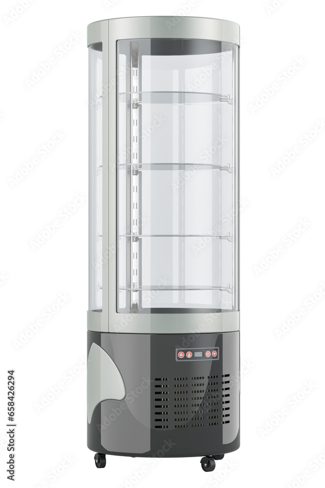 Poster black circular glass refrigerated display case, 3d rendering isolated on transparent background