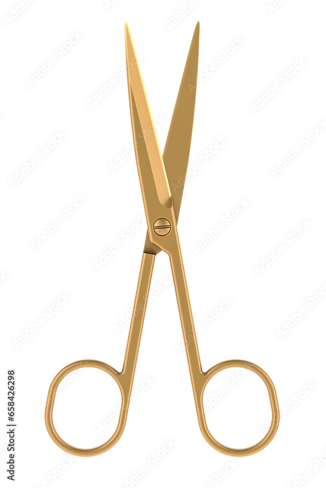 Poster golden scissors, 3d rendering isolated on transparent background